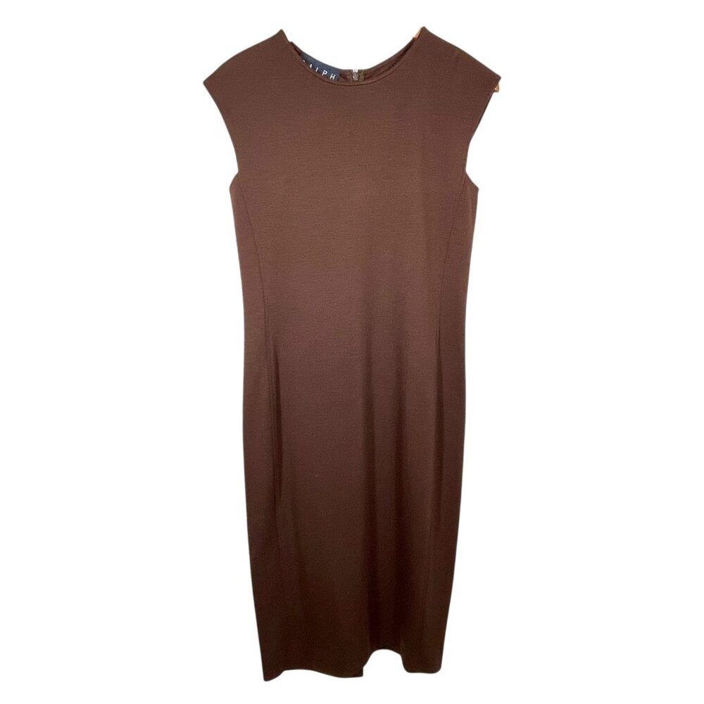 Ralph Lauren Blue Label Wool Sleeveless Brown Midi Sheath Dress Size 6 - Picture 2 of 11